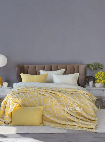 Муслінове покривало з наволочками Saheser Sonia krem-yellow євро Туреччина