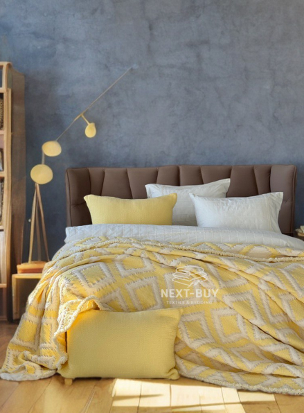 Муслінове покривало з наволочками Saheser Sonia krem-yellow євро Туреччина