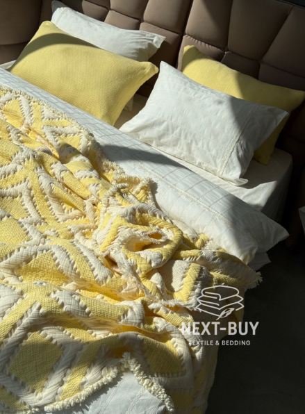 Муслінове покривало з наволочками Saheser Sonia krem-yellow євро Туреччина