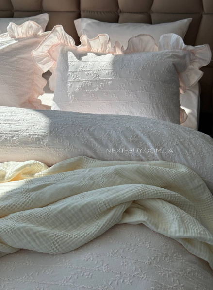 Постільна білизна з простирадлом на резинці Resital Pudra євро жакард, варена бавовна