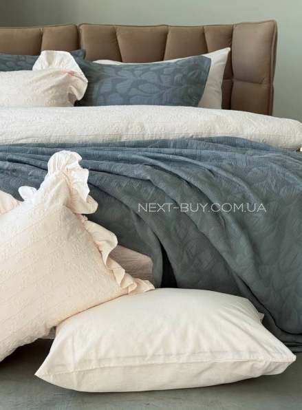 Постільна білизна з простирадлом на резинці Resital Pudra євро жакард, варена бавовна