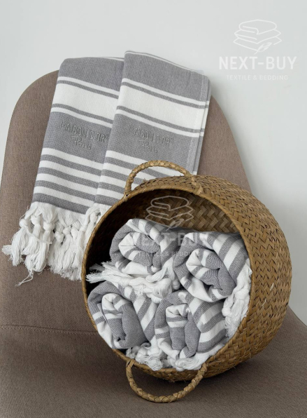 Рушник-пештемаль Maison D’or Primavera Grey / White 40×70 см | 100% бавовна, махра + декоративне плетіння