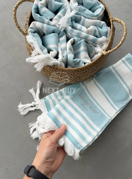Рушник-пештемаль Maison D’or Primavera Beach Turquoise White 40×70 см | 100% бавовна, махра + жаккард, Туреччина