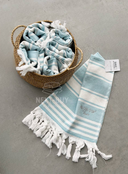 Рушник-пештемаль Maison D’or Primavera Beach Turquoise White 40×70 см | 100% бавовна, махра + жаккард, Туреччина