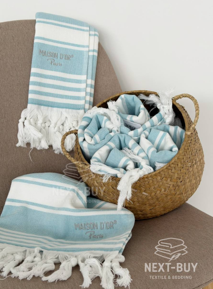 Рушник-пештемаль Maison D’or Primavera Beach Turquoise White 40×70 см | 100% бавовна, махра + жаккард, Туреччина