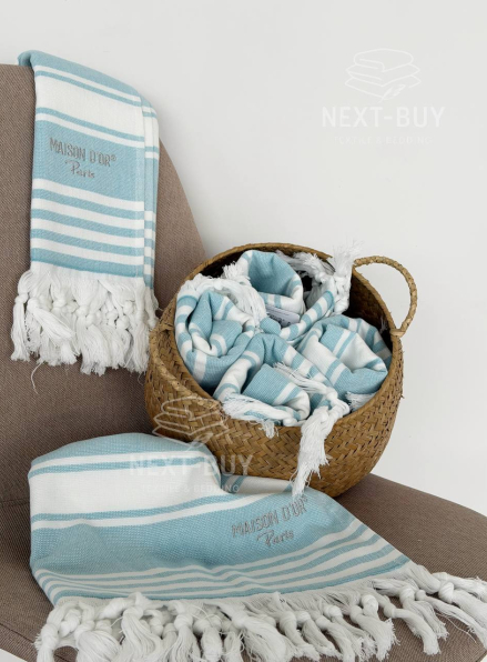 Рушник-пештемаль Maison D’or Primavera Beach Turquoise White 40×70 см | 100% бавовна, махра + жаккард, Туреччина