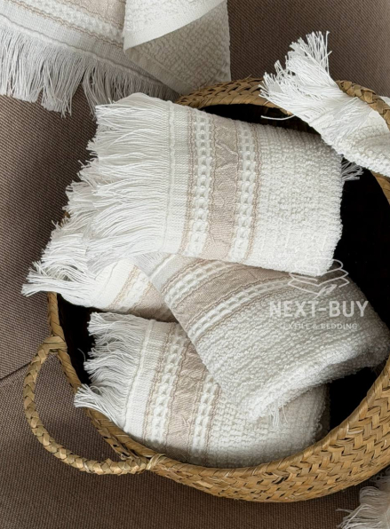 Кухонний рушник Maison D’or Serviette 30×50 см ecru beige | махра з бахромою, Туреччина