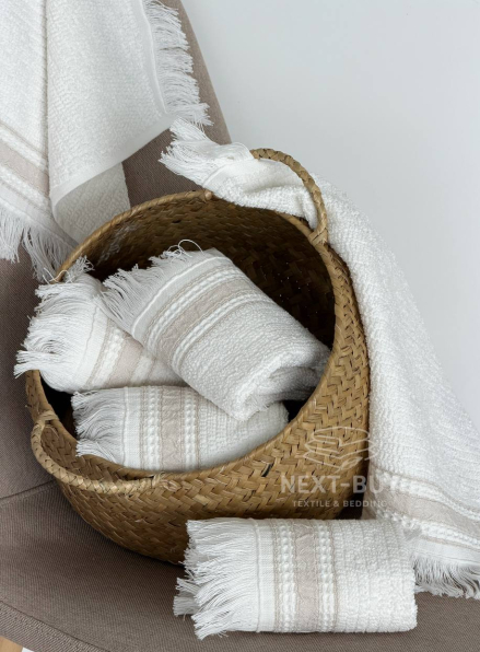 Кухонний рушник Maison D’or Serviette 30×50 см ecru beige | махра з бахромою, Туреччина