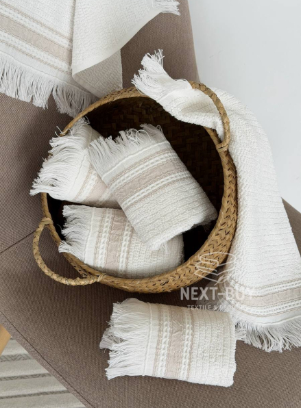 Кухонний рушник Maison D’or Serviette 30×50 см ecru beige | махра з бахромою, Туреччина