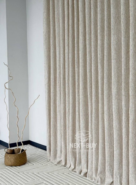 Тюль фактурний льон сітка бежевий Boho Linen Flow Beige-Cream Італія