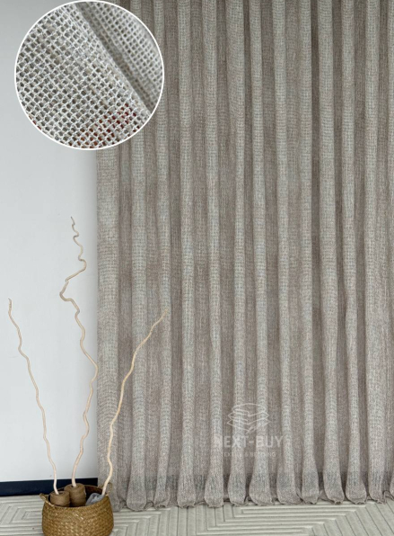 Тюль фактурний льон сітка кавового кольору Boho Linen Flow Woodsmoke Італія