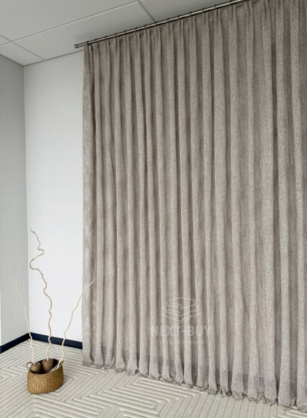 Тюль фактурний льон сітка кавового кольору Boho Linen Flow Woodsmoke Італія