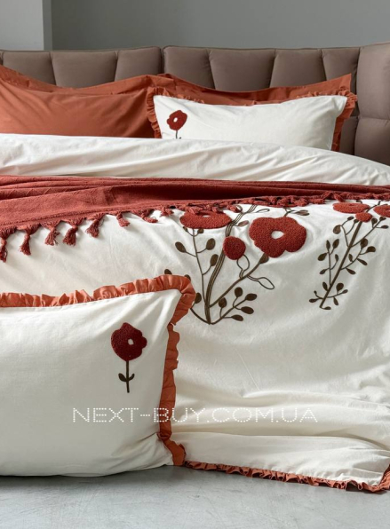Постільна білизна Saheser Alessa Keremit євро 200х220 з вишивкою