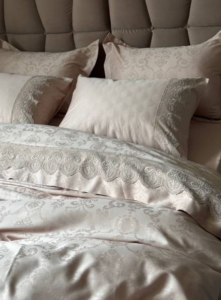 Maison D'or Mirabella Dantella beige постільна білизна 200x220см сатин жаккард бежевий