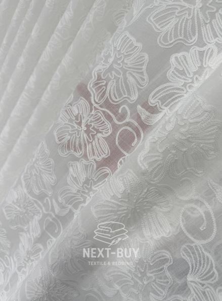 Тюль білий льон з квітковою вишивкою Bianca Fiora White Linen, Італія