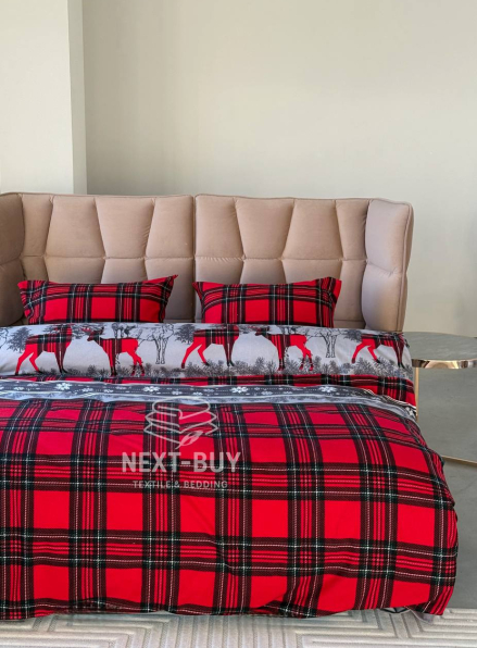 Постільна білизна First Choice Flannel Happiness Red сімейна 160х220х2