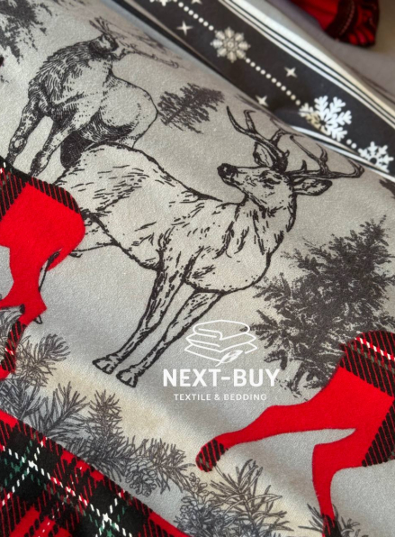 Постільна білизна з простирадлом на резинці First Choice Flannel Happiness Red євро  тепла фланель 100% бавовна