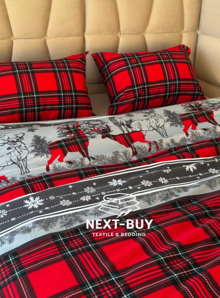 Постільна білизна First Choice Flannel Happiness Red сімейна 160х220х2