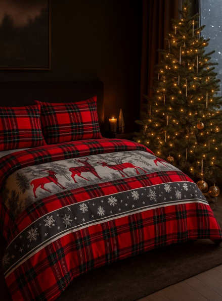 Постільна білизна з простирадлом на резинці First Choice Flannel Happiness Red євро  тепла фланель 100% бавовна