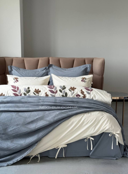 Постільна білизна з піке з простирадлом на резинці Saheser Paula Gri євро