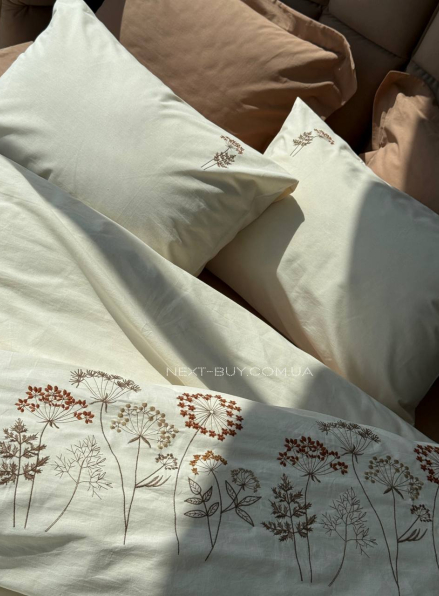 Постільна білизна Saheser Botanic bej євро 200х220 бавовна з вишивкою