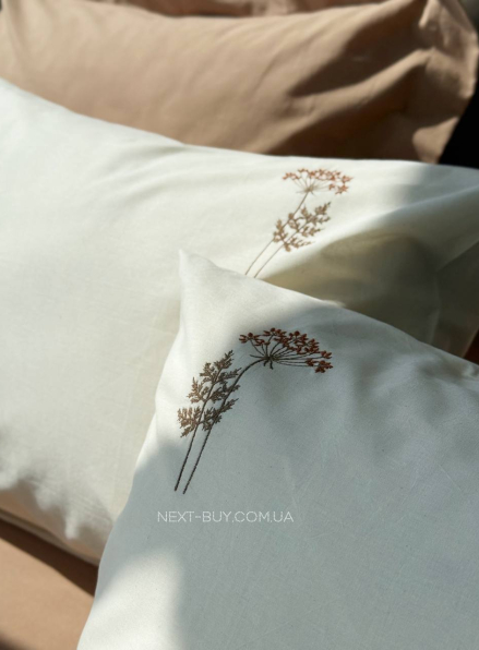 Постільна білизна Saheser Botanic bej євро 200х220 бавовна з вишивкою