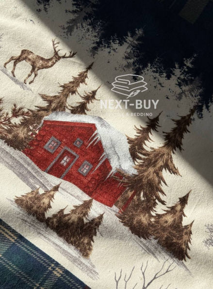 Постільна білизна з простирадлом на резинці First Choice Flannel Nature Navy євро 200×220