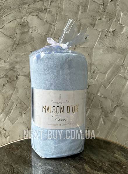 Простирадло махрове на резинці 180х200+28см Maison D'or  Terry Fitted sheet blue з наволочками
