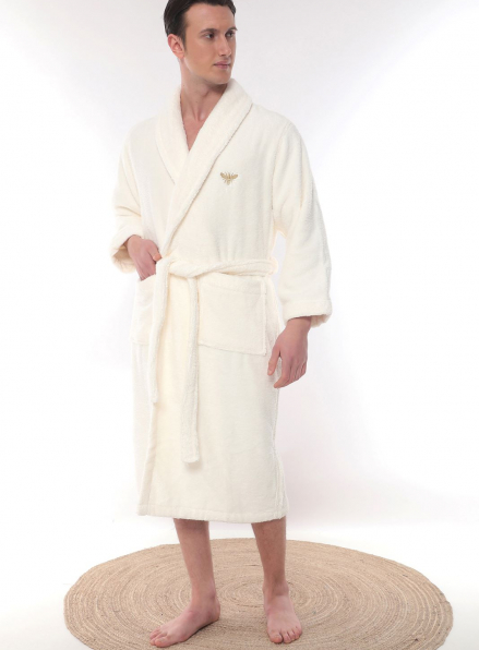 Чоловічий махровий халат Maison D`or Paris Valentin з вишивкою білий