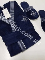 Мужской махровый халат Maison Dor Marine Club с капюшоном и тапками синий — изображение 2