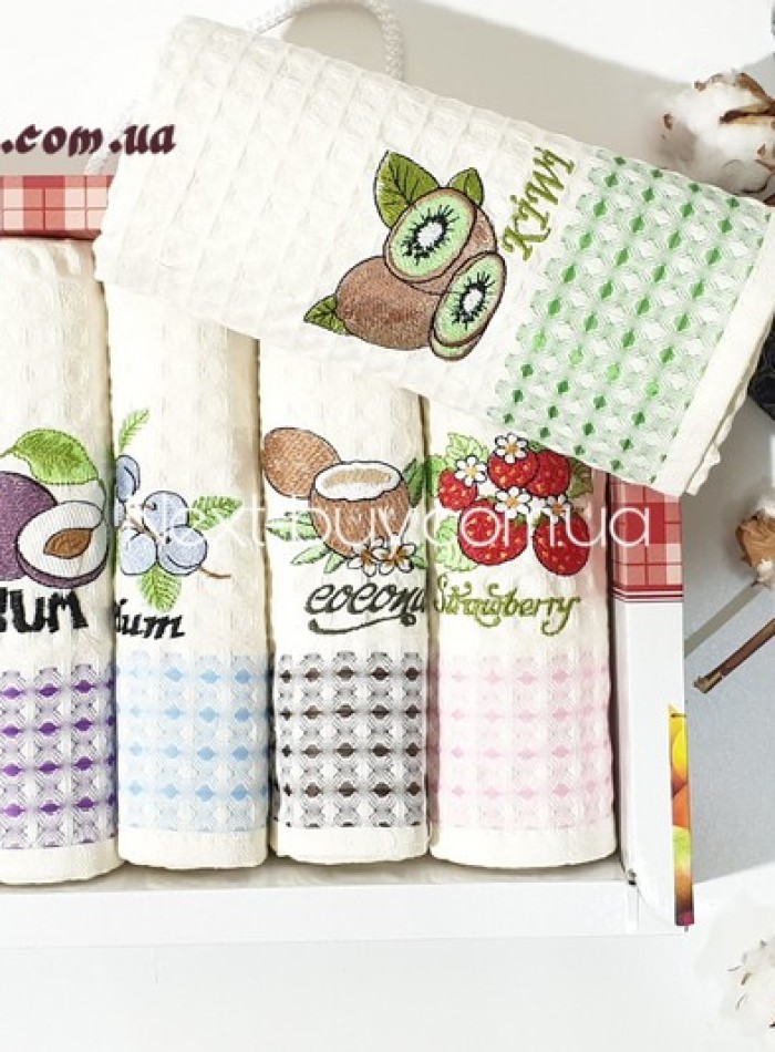 Nilteks Kitchen towel Fruit набір кухонних вафельних нолотенец з вишивкою 6шт 50х70 - Зображення 2