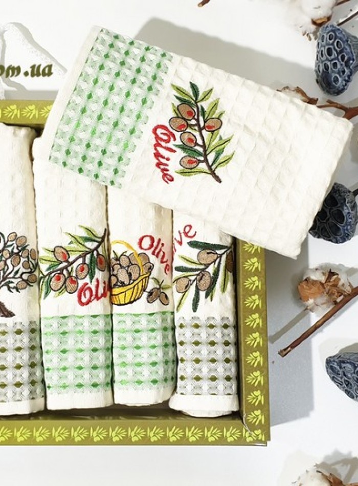 Nilteks Kitchen towel Olive набір кухонних вафельних нолотенец з вишивкою 6шт 50х70 - Зображення 2