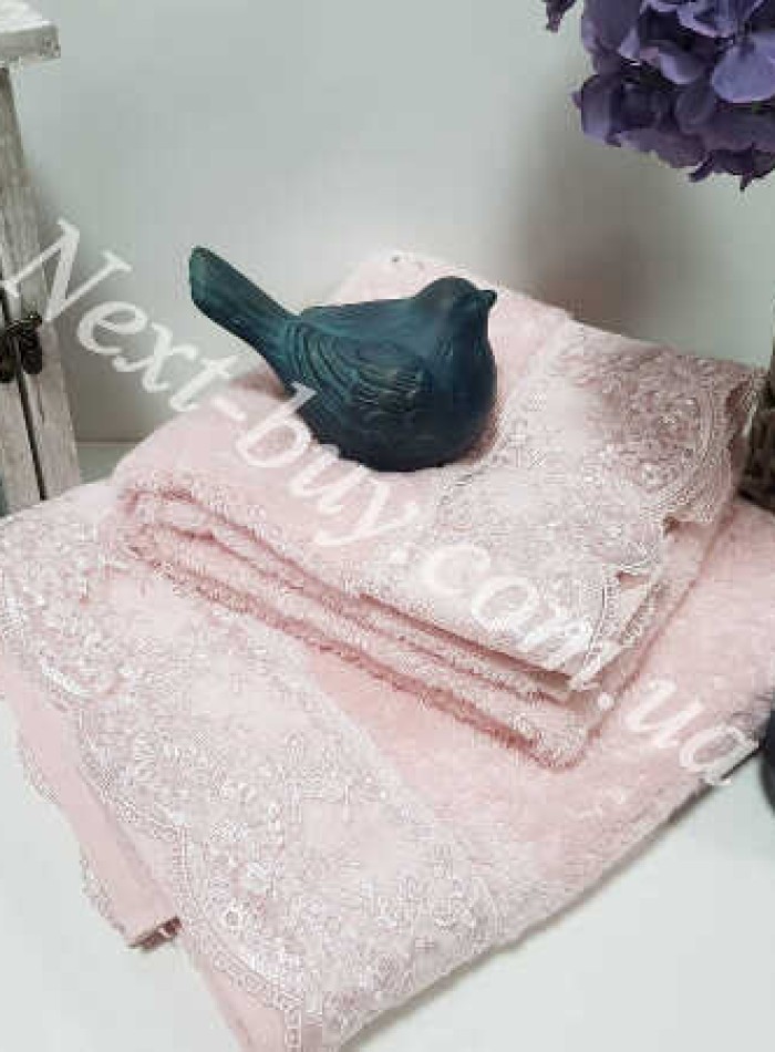Бамбуковий рушник з гіпюром Maison D'or Julia Bambu 50х100см рожеве - Зображення 2