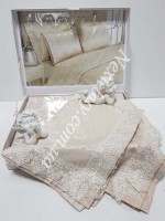 Постельное белье Maison D'or Gupurlu Bej 200x220см бамбук жаккард с гипюром — изображение 3