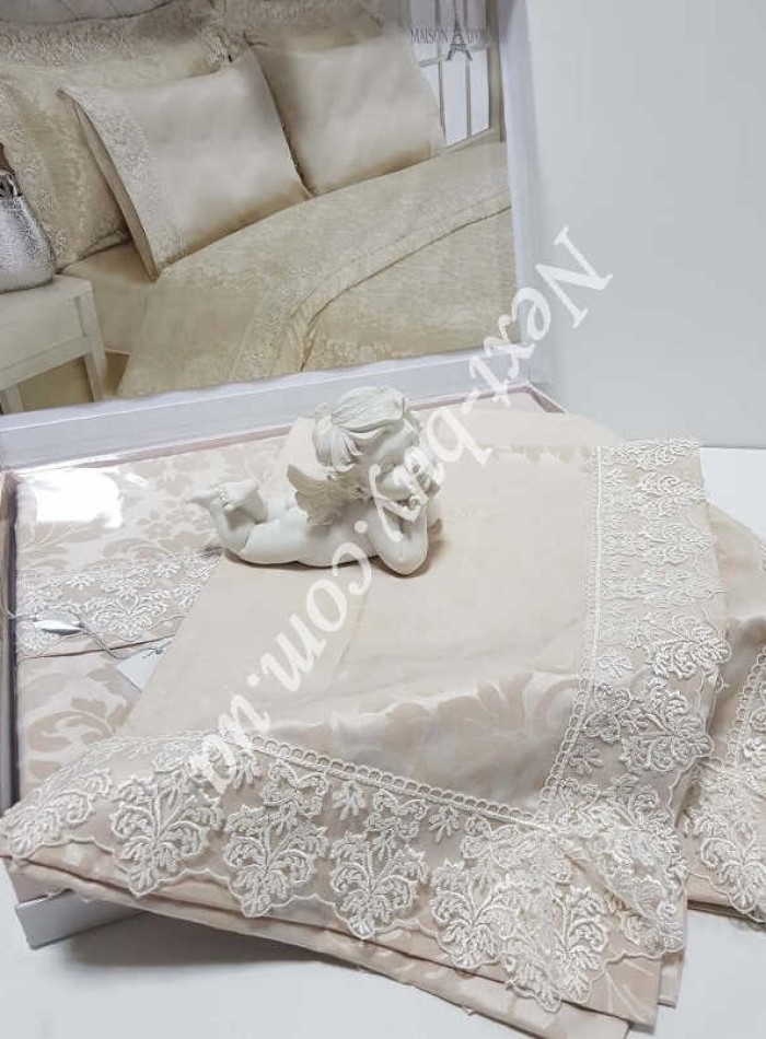 Постельное белье Maison D'or Gupurlu Bej 200x220см бамбук жаккард с гипюром — изображение 4
