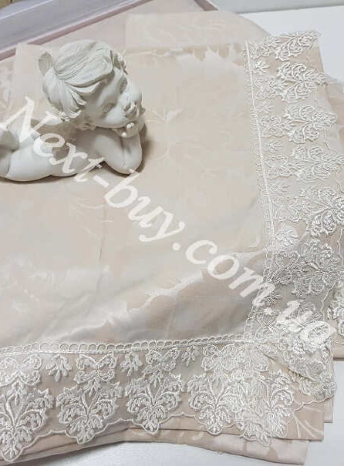 Постельное белье Maison D'or Gupurlu Bej 160x220смх2шт бамбук жаккард с гипюром — изображение 4