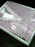 Женский халат бамбуковый Maison D'or Celyn Long с кружевом фиолетовый — изображение 8
