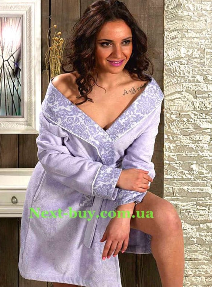 Жіночий халат бамбуковий Maison D`or Paris Rose Marine короткий фіолетовий - Зображення 6