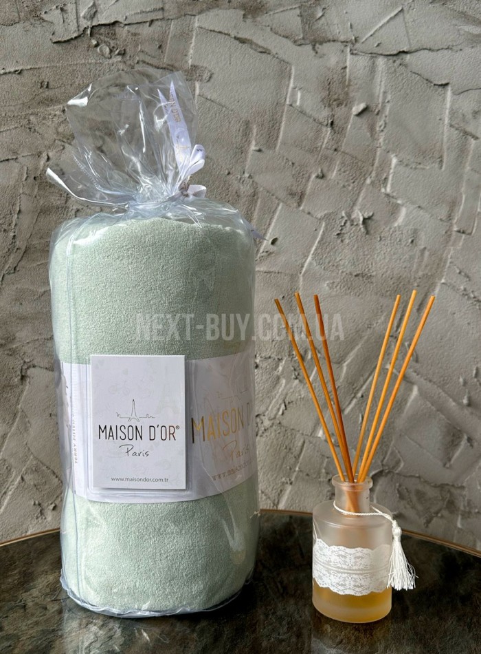 Простынь махровая на резинке 180х200+28см Maison D'or  Terry Fitted sheet green с наволочками — изображение 2