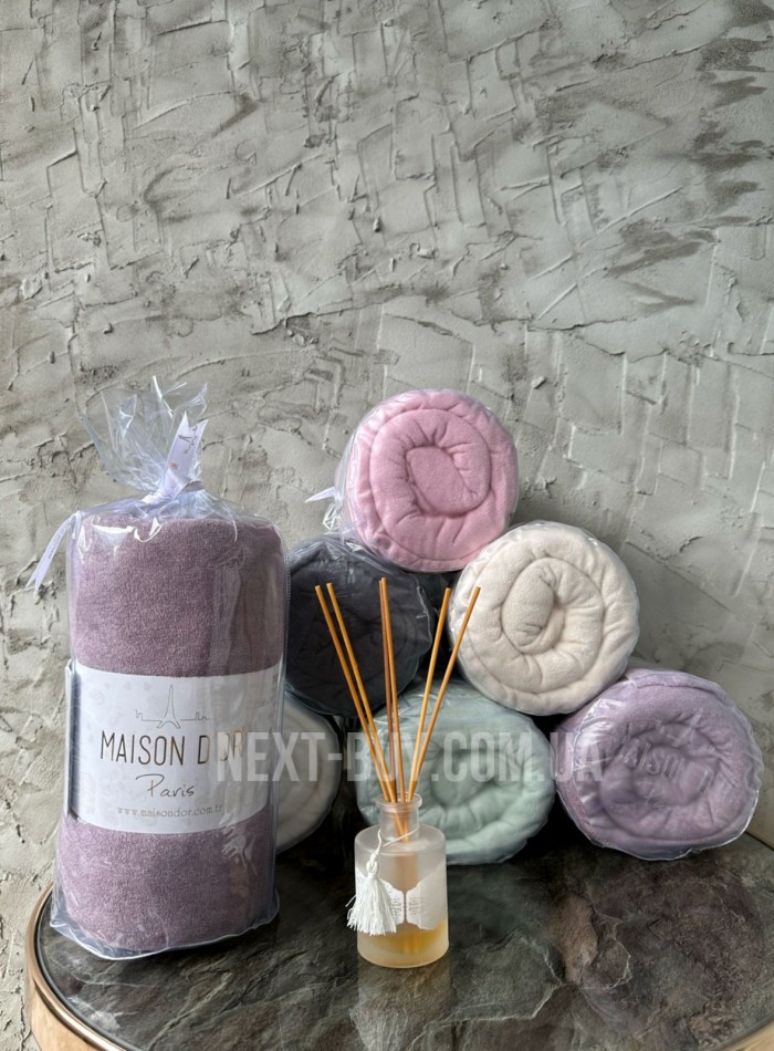 Простирадло махрове на резинці 160х240см Maison D'or Terry Fitted sheet murdum з наволочками - Зображення 4