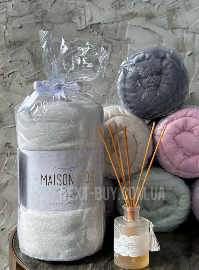 Простирадло махрове на резинці 180х200+28см Maison D'or Terry Fitted sheet ecru з наволочками - Зображення 3