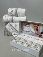 Набір з 4-х бамбукових рушників 30х50см Maison D'or Roses крем-фіолетовий - Зображення 4