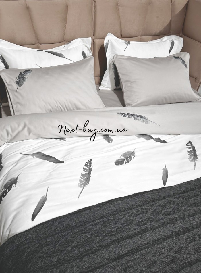 Постільна білизна Maison D'or Plumes Grey 160x200см сатін з вишивкою - Зображення 4