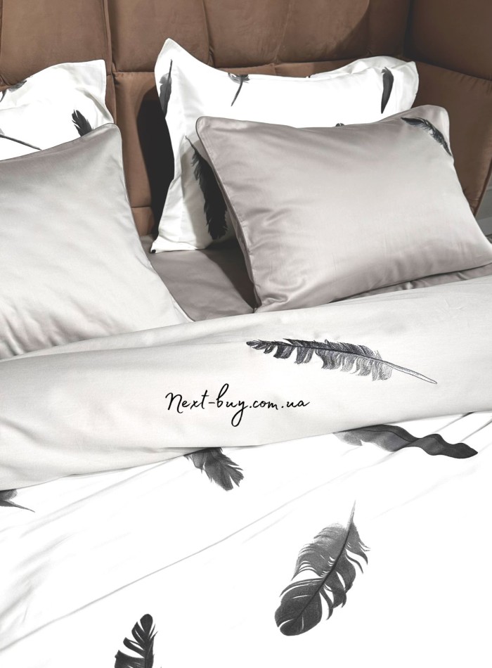 Постільна білизна Maison D'or Plumes Grey 160x200см сатін з вишивкою - Зображення 3