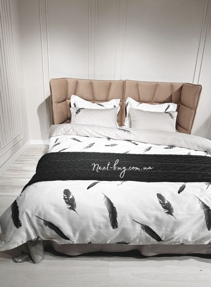 Постільна білизна Maison D'or Plumes Grey 160x200см сатін з вишивкою - Зображення 2