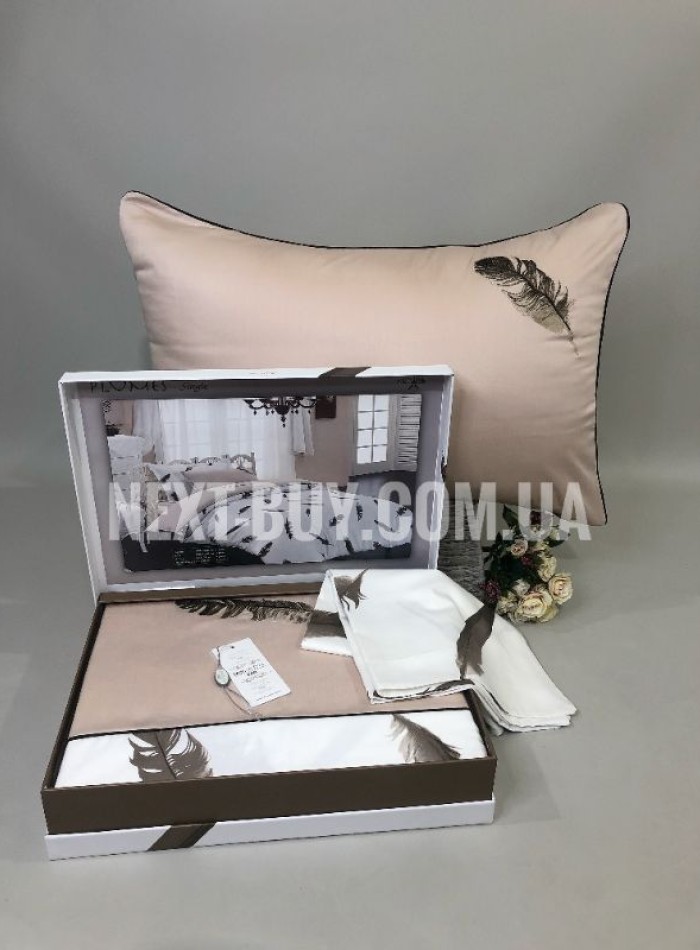 Постільна білизна Maison D'or Plumes Bej 160x200см сатин з вишивкою - Зображення 5