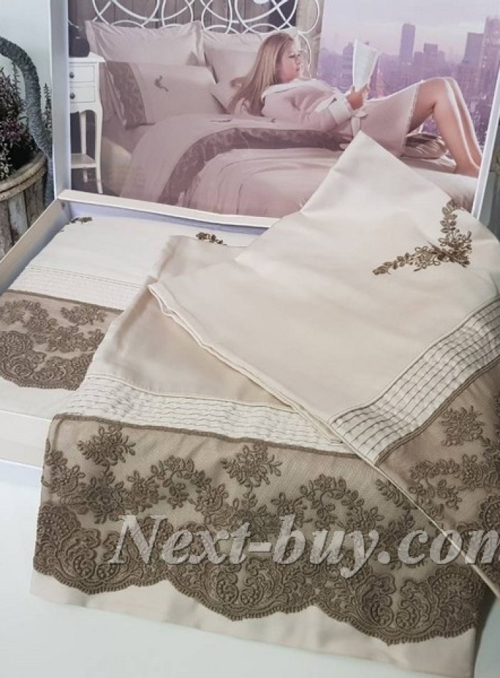 Постільна білизна Maison D'or Helena Bej 200x220см сатин з мереживом - Зображення 6