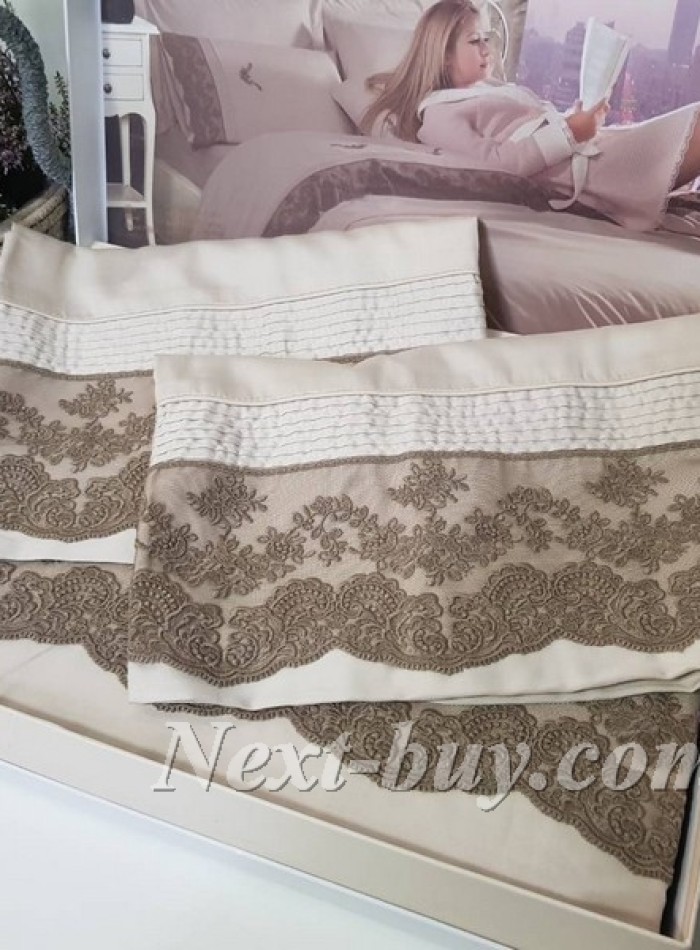 Постільна білизна Maison D'or Helena Bej 200x220см сатин з мереживом - Зображення 2