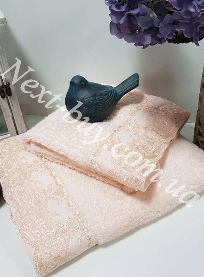 Бамбуковое полотенце с гипюром Maison D'or Julia Bambu 50х100см персиковый — изображение 2