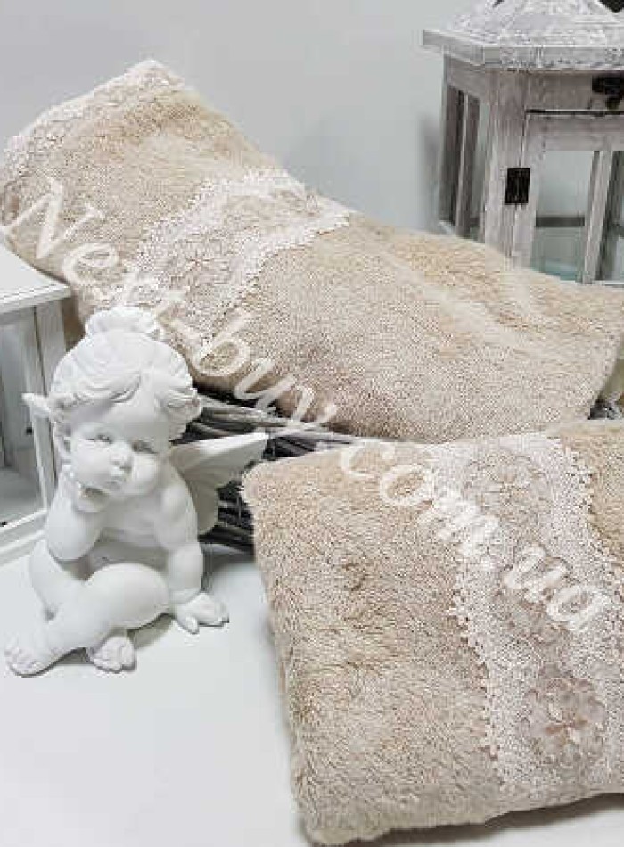 Бамбуковое полотенце с кружевом Maison D'or Vanessa 85х150см бежевое — изображение 3